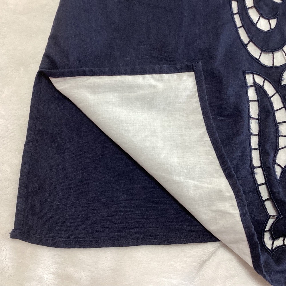 KARL LAGERFELD PARIS SAMPLE Linen Lace-Up Mini Dress W/Cut-Out Detailing Blue M - Picture 5 of 8